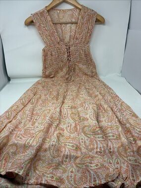 Women's Peach Paisley Sleeveless Maxi Dress